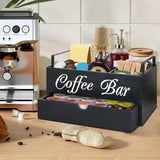 Wooden Coffee & Tea Station Organizer – Large Countertop Basket with Removable Dividers for Home Coffee Bar