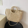 Handmade Straw Woven Bucket Tote for Women – Summer Seaside Beach Handbag with Handle, Travel & Shopping Basket Bag