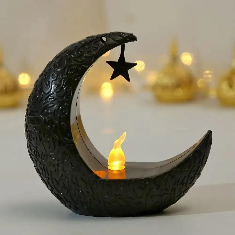 Ramadan Star & Moon LED Candlestick Lamp – Islamic Home Décor for Eid, Allah’s Blessing & Mubarak Nights