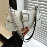 Women’s Crescent Armpit Bag – Solid Color Shoulder Bag with Chain Accent (Chic & Fashion Cool Style)
