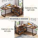🖥️ 53" L-Shaped Computer Desk – Industrial Home Office Desk with 3 Drawers & Shelves, Rustic Brown Small-Space PC Table