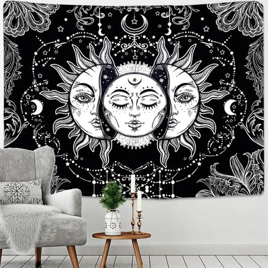 Mandala Tapestry Sun & Moon – Black & White Wall Hanging Hippie Décor for Dorm, Yoga, Living Room