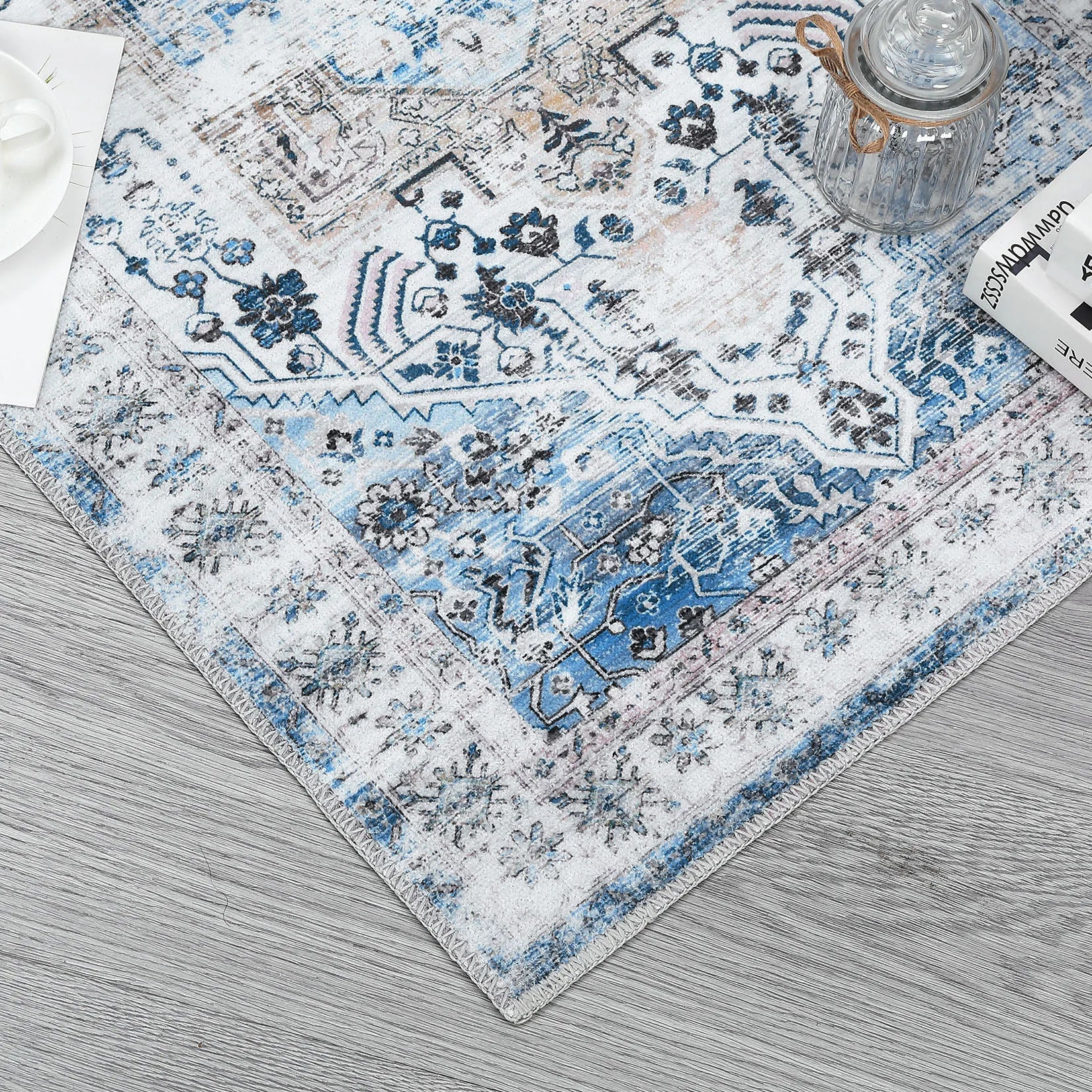 Large Vintage Area Rug 10x13 – Washable Stain-Resistant Carpet with Non-Slip Backing for Living Room & Indoor Décor