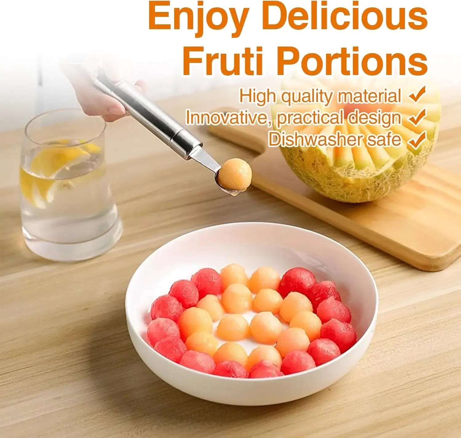 2PCS Stainless Steel Watermelon Slicer & Fruit Scoop – Dual-Head Cutter, Fork & Melon Baller 🍉✨