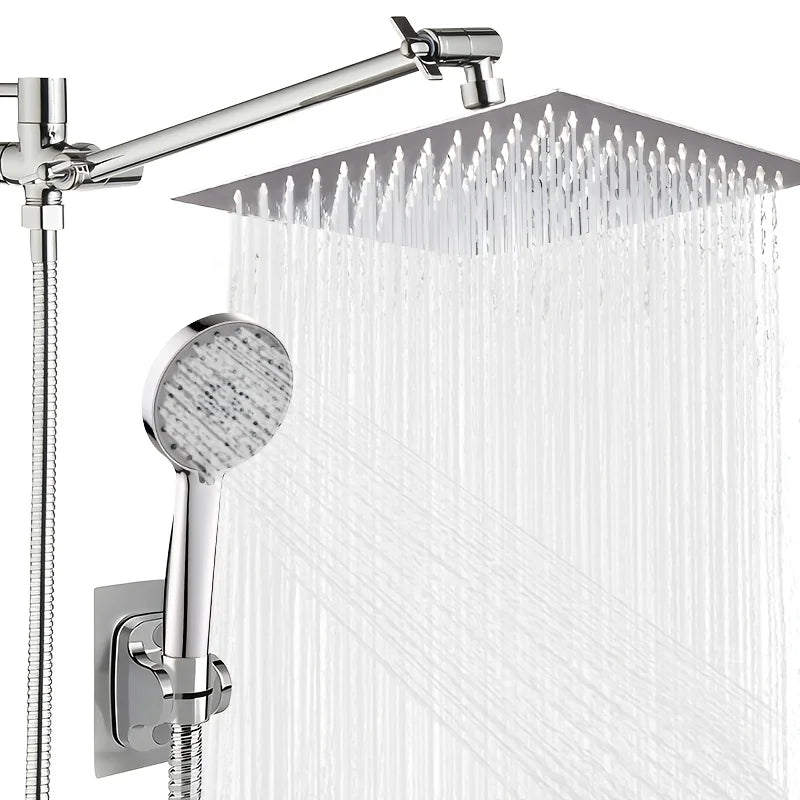 Bathroom Chrome-Plated Concealed Stainless Steel Pressurized Shower Set with Extended Lever Arm & Top Spray