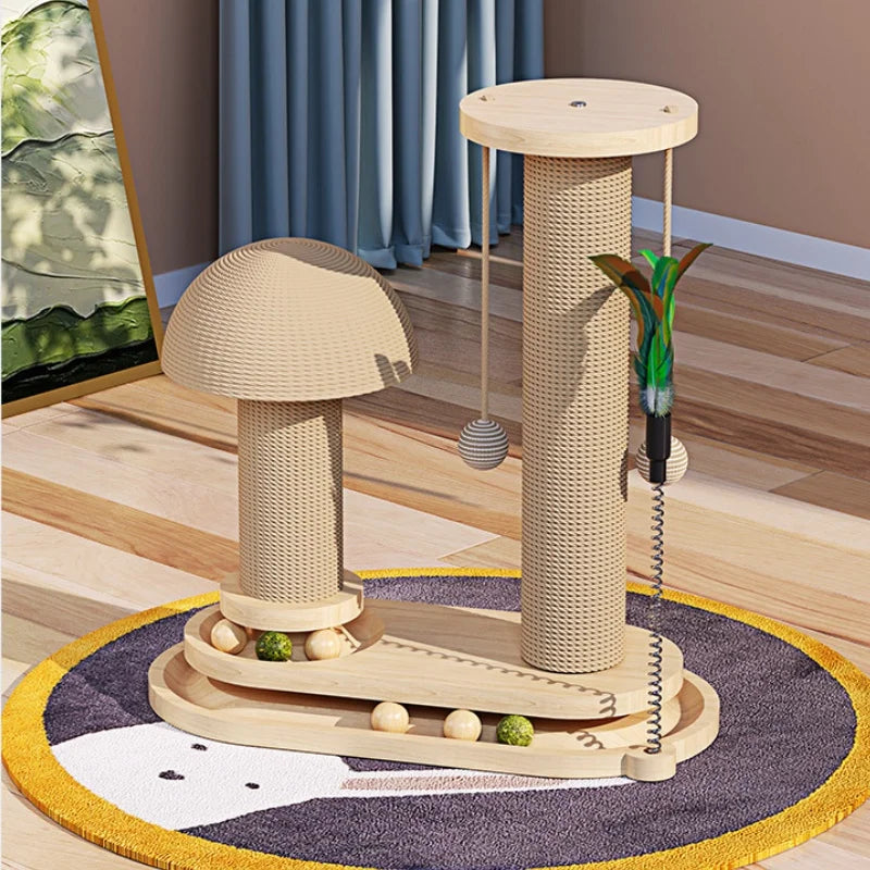Interactive Cat Scratching Post Tower – Multi-Functional Cat Tree with Jute Rope, Ball Track & Self-Entertainment Scratch Board