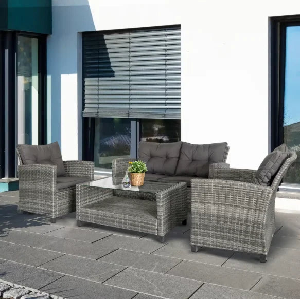 “Patio Furniture Set with Cushions – Outdoor Sofa, Chairs & Tea Table for Garden, Deck & Summer Relaxation”