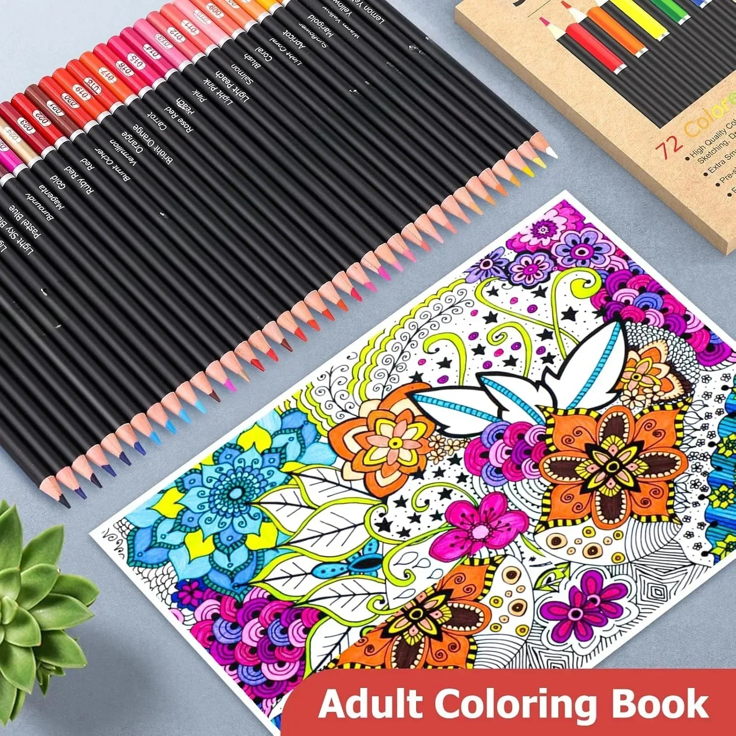 72-Color Pencil & Adult Coloring Book Set – Soft-Core Artist Drawing & Sketching Kit for Back to School
