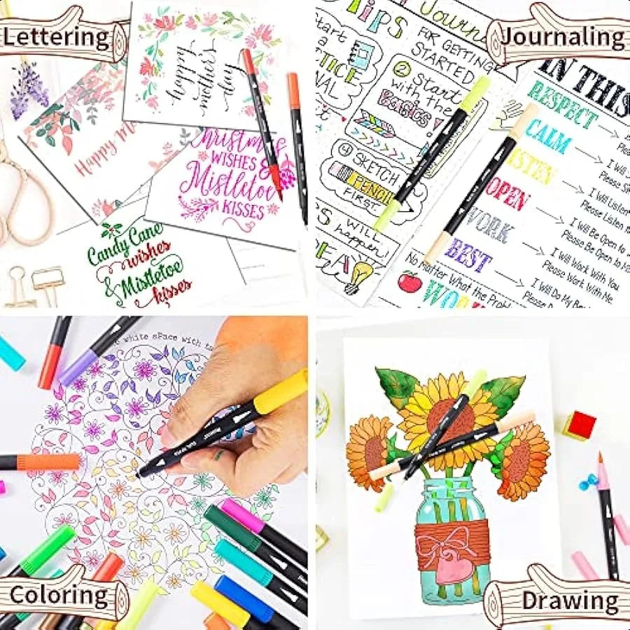 Dual Brush Tip Coloring Markers – 34-Color Set for Calligraphy, Journaling & Drawing 🎨