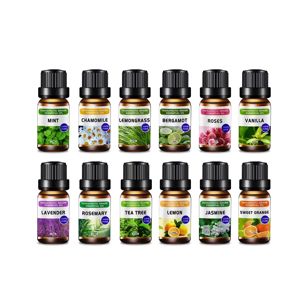 12-Pack Essential Oils Set – 10 mL Each, 12 Fragrances for Diffuser & Aromatherapy Home Relaxation