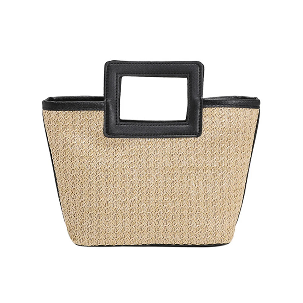 Women’s casual straw travel handbag – large-capacity color-clash woven tote bag, versatile summer leisure purse for beach, shopping & daily use