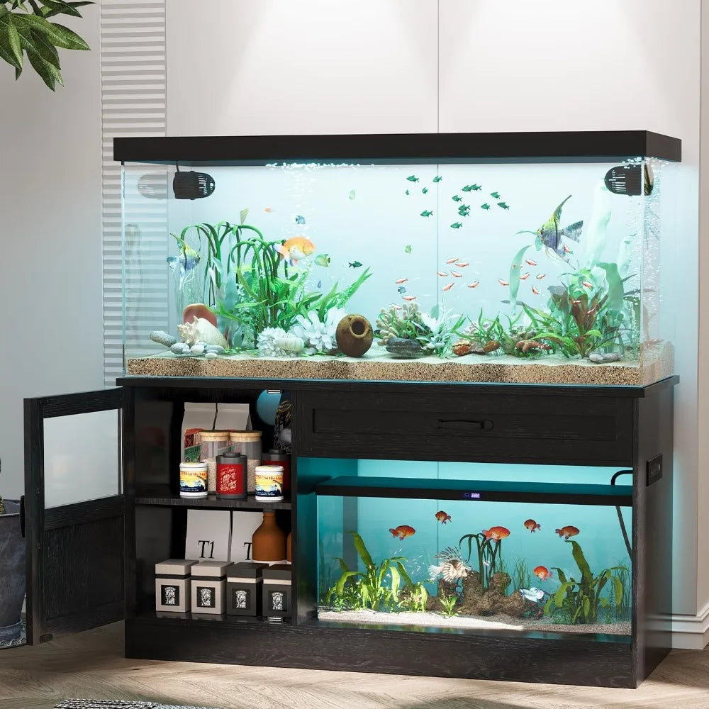 55 Gallon Fish Tank Stand – Durable Aquarium Stand with Drawer & Power Outlet, Fits 55–75 Gallon Fish or Reptile Tanks