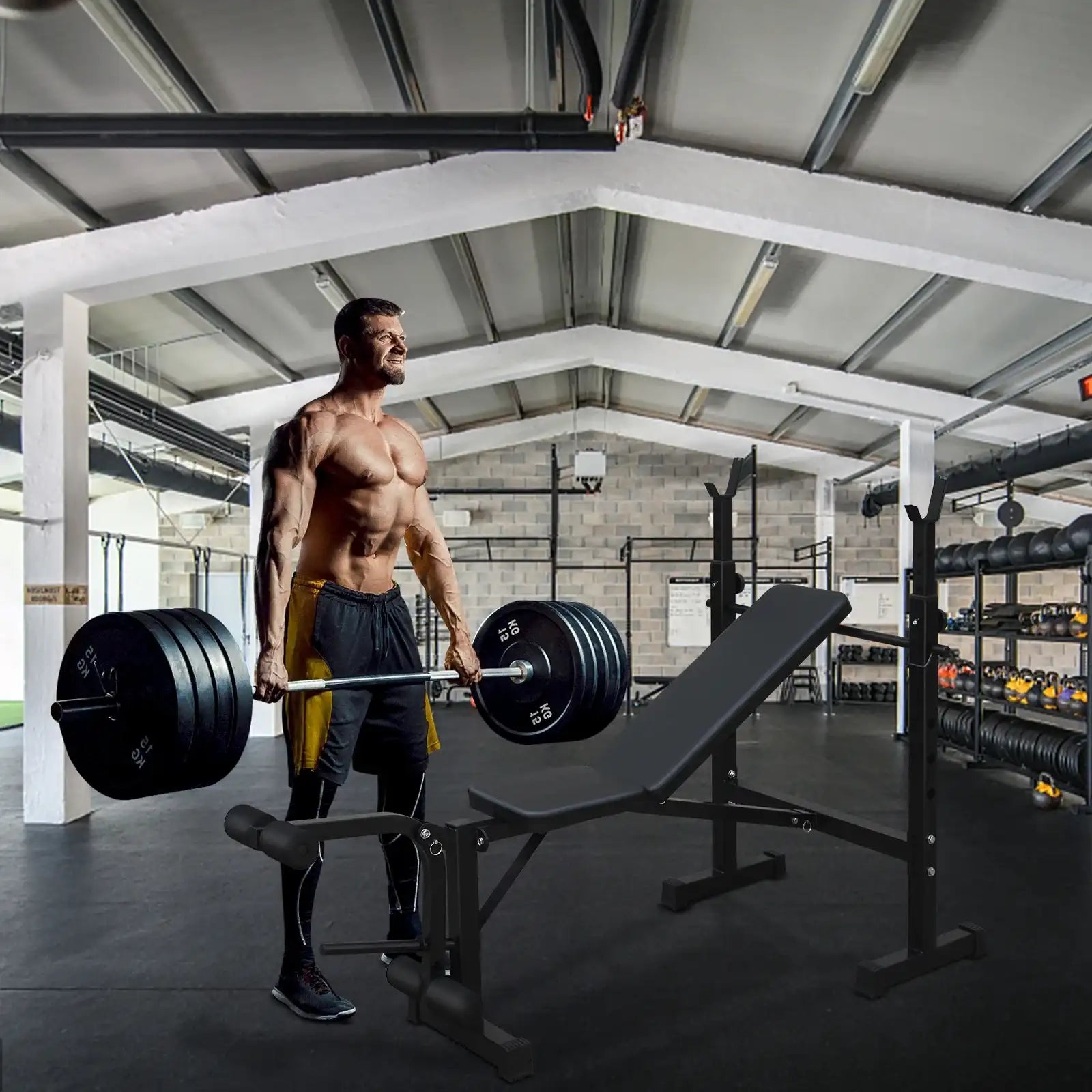 Home Gym Bench Press Set with Squat Rack & Adjustable Bench – Strength Training Equipment for Full-Body Workout