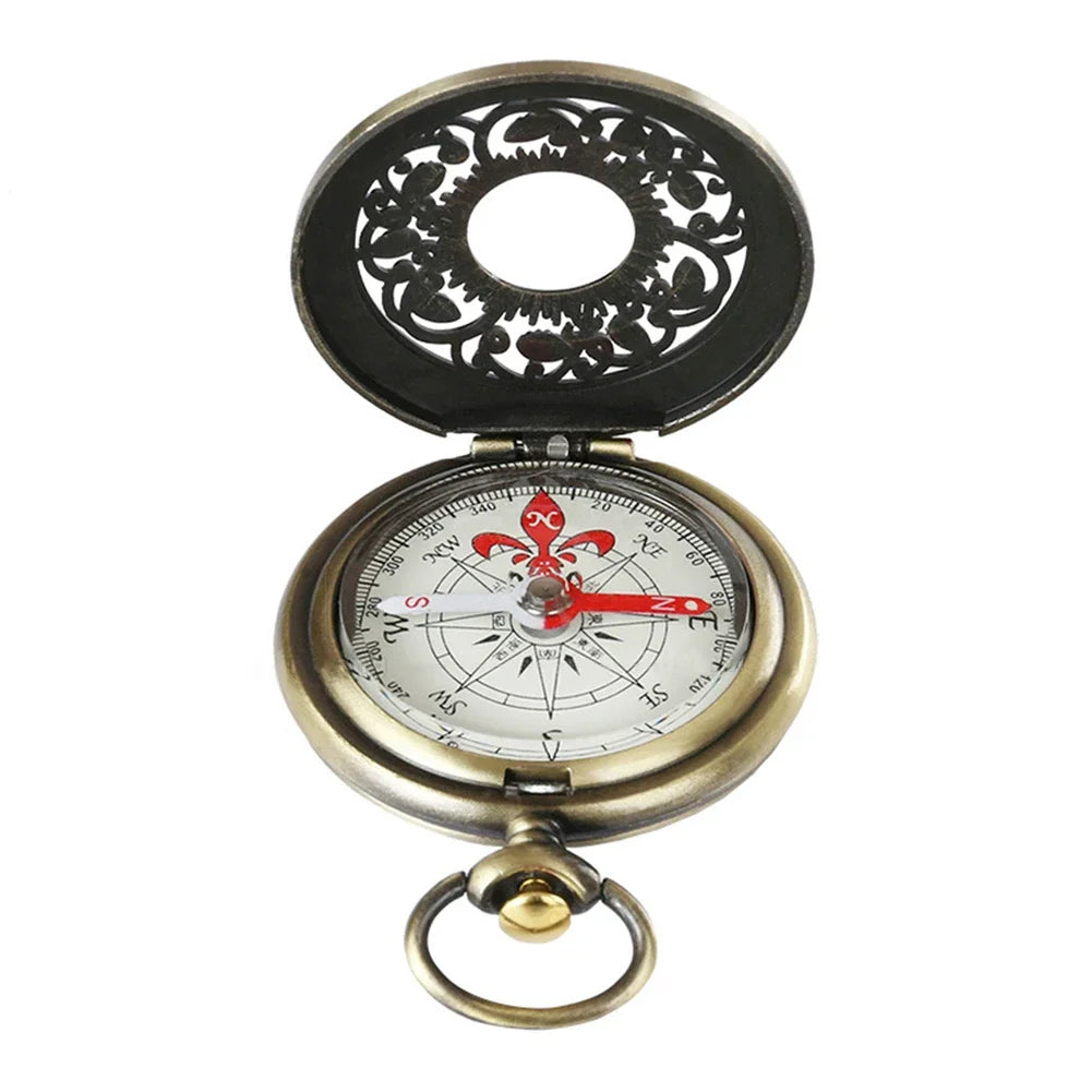 Vintage Bronze Pocket Compass – Retro Outdoor Hiking Navigation Tool & Kids Adventure Gift with Carabiner 🧭✨