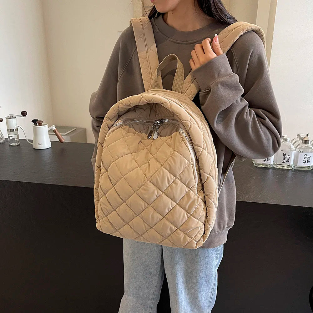 Quilted Nylon Backpack – Unisex Laptop Bookbag for School, Work & Travel 🎒