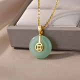 Gold-Color Stainless Steel Round Jade Lucky Necklace for Women & Men – Retro Blessing Pendant 🎁💫