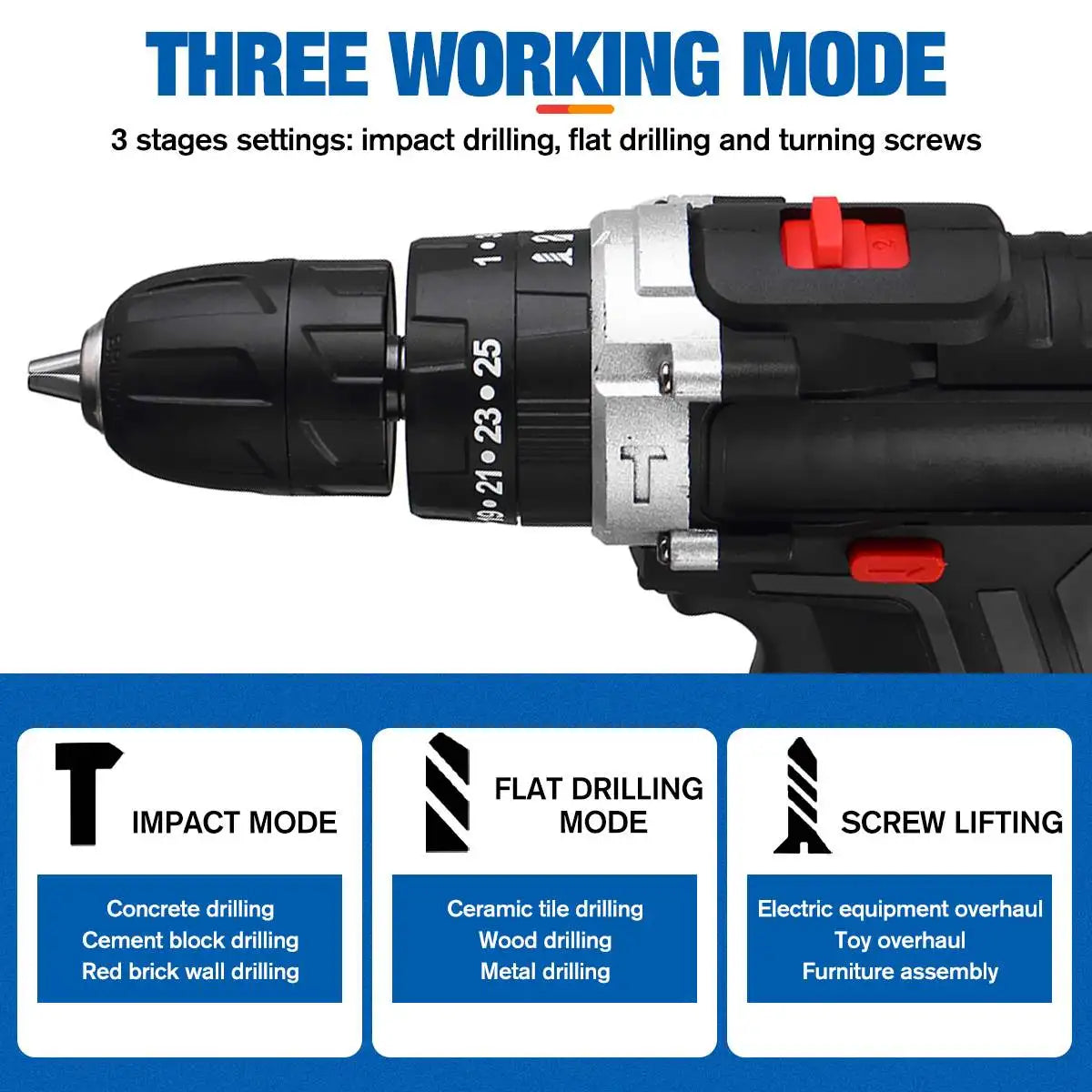 21V Cordless Impact Drill – Electric Screwdriver & Hammer Drill | Mini Wireless Power Tool with Lithium-Ion Battery