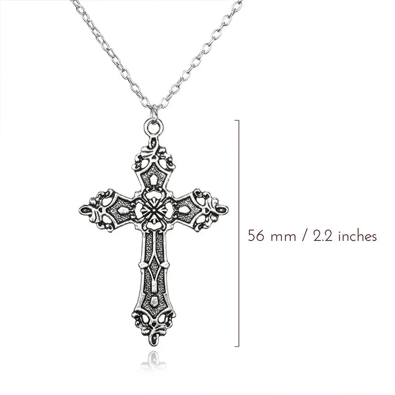 Gothic Zircon Cross Necklace – Unisex Y2K Large Pendant with Irregular Crystal Design for Men & Women