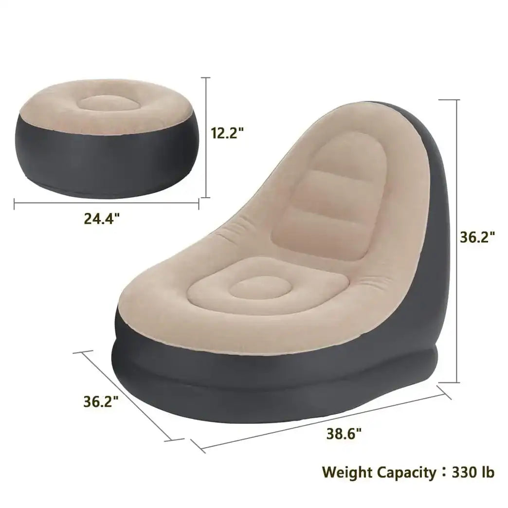 Inflatable Plush Sofa Bed & Foldable Footrest Lounge Chair – Outdoor & Indoor Portable Lazy Daybed with Feet Bench 🛋️