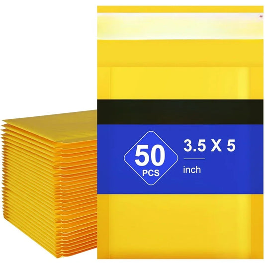100 Pack Kraft Foam Mailers – 4″×8″ Yellow Padded Envelopes with Zip-Lock Closure for Secure Small Item Shipping
