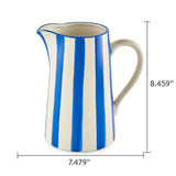Handcrafted Ceramic Blue Stripe Pitcher Vase – Elegant Decorative Jug for Fresh & Artificial Flower Arrangements | Mediterranean Home Décor