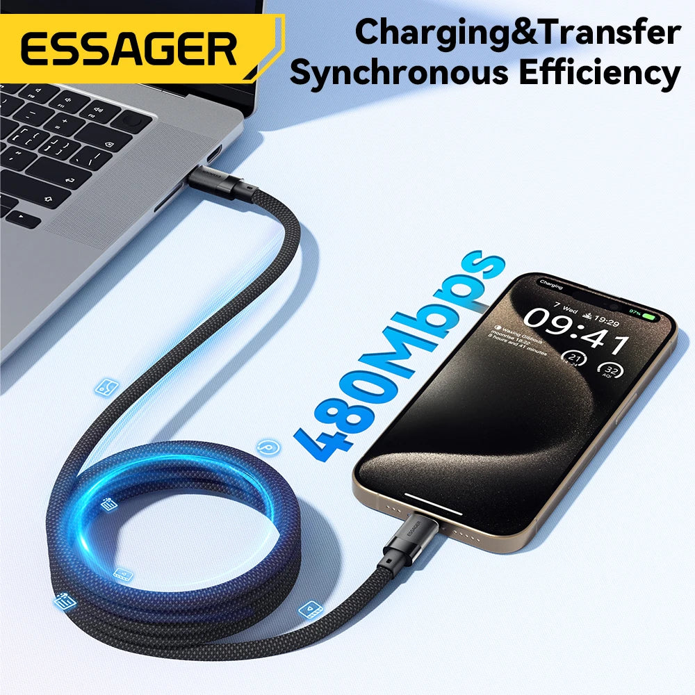 Essager USB-C to USB-C Magnetic Fast Charger Cable – 100W/65W Type-C Data & Charging Wire for iPhone 15, Samsung & Laptops