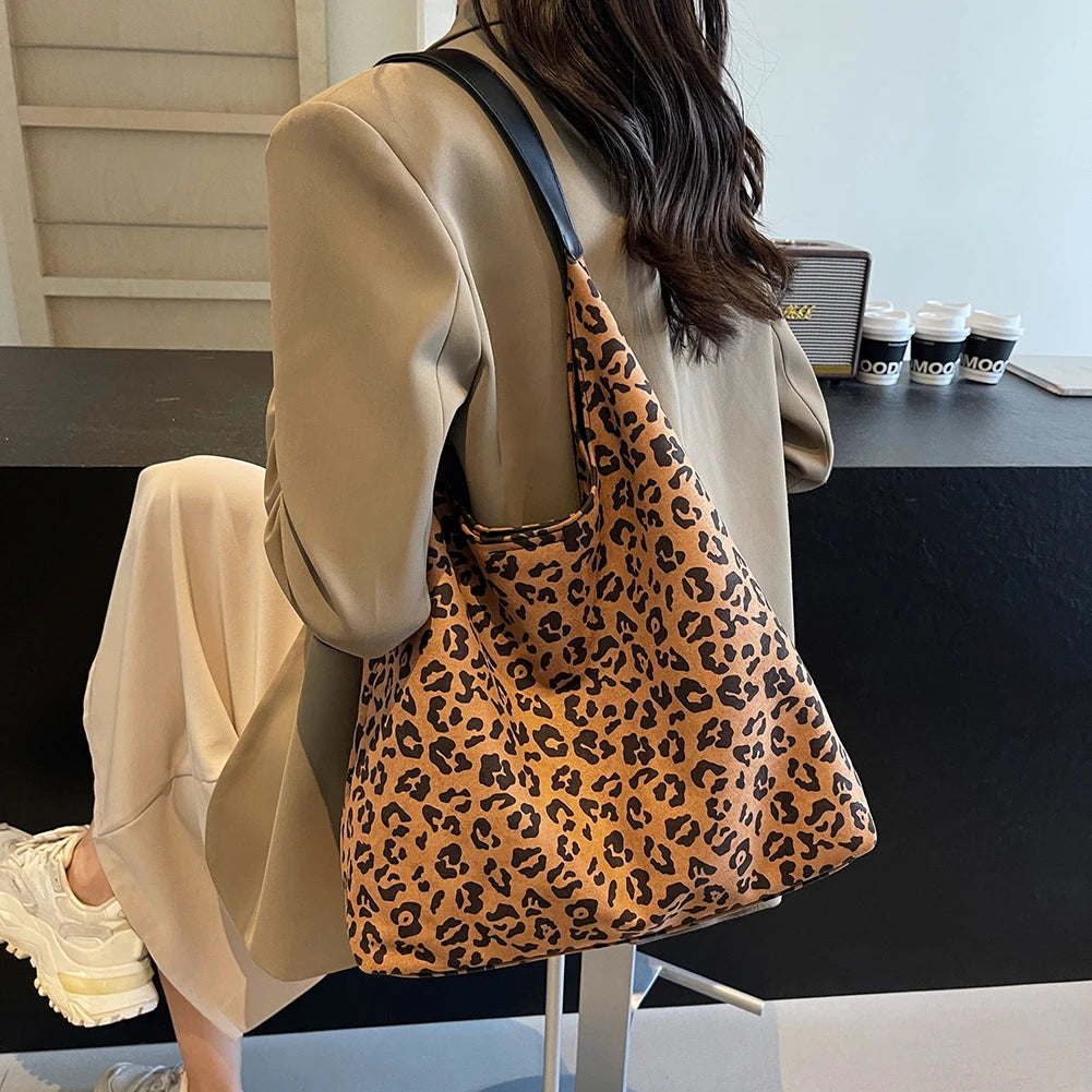 Women’s Leopard Print Top-Handle Tote & Hobo Bag Set – Large Capacity Satchel with Small Purse