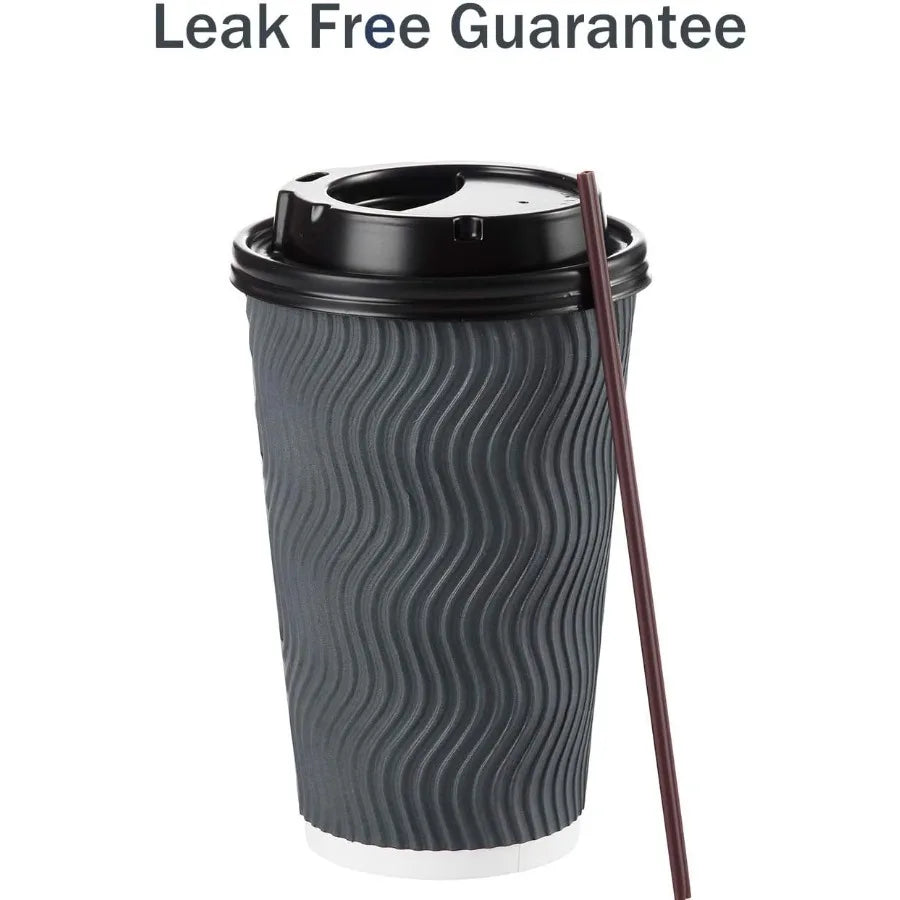 16 oz Disposable Paper Coffee Cups With Lids & Straws – 90-Set To-Go Hot Drink Bundle