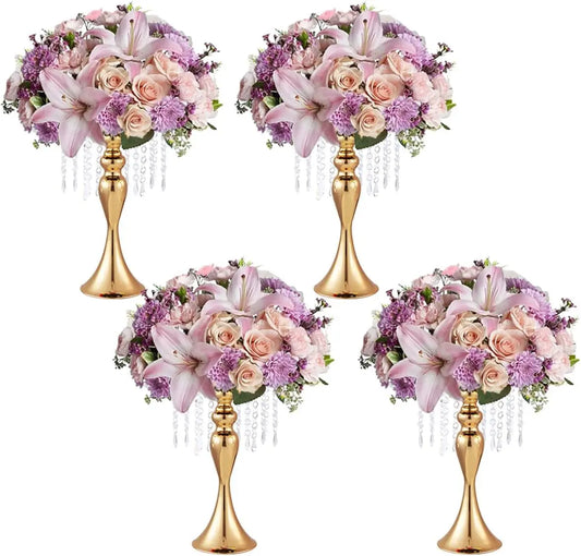 4-Piece Gold Crystal Flower Stand Set – Elegant Wedding Centerpieces & Home Décor Vases for Parties, Anniversaries & Events