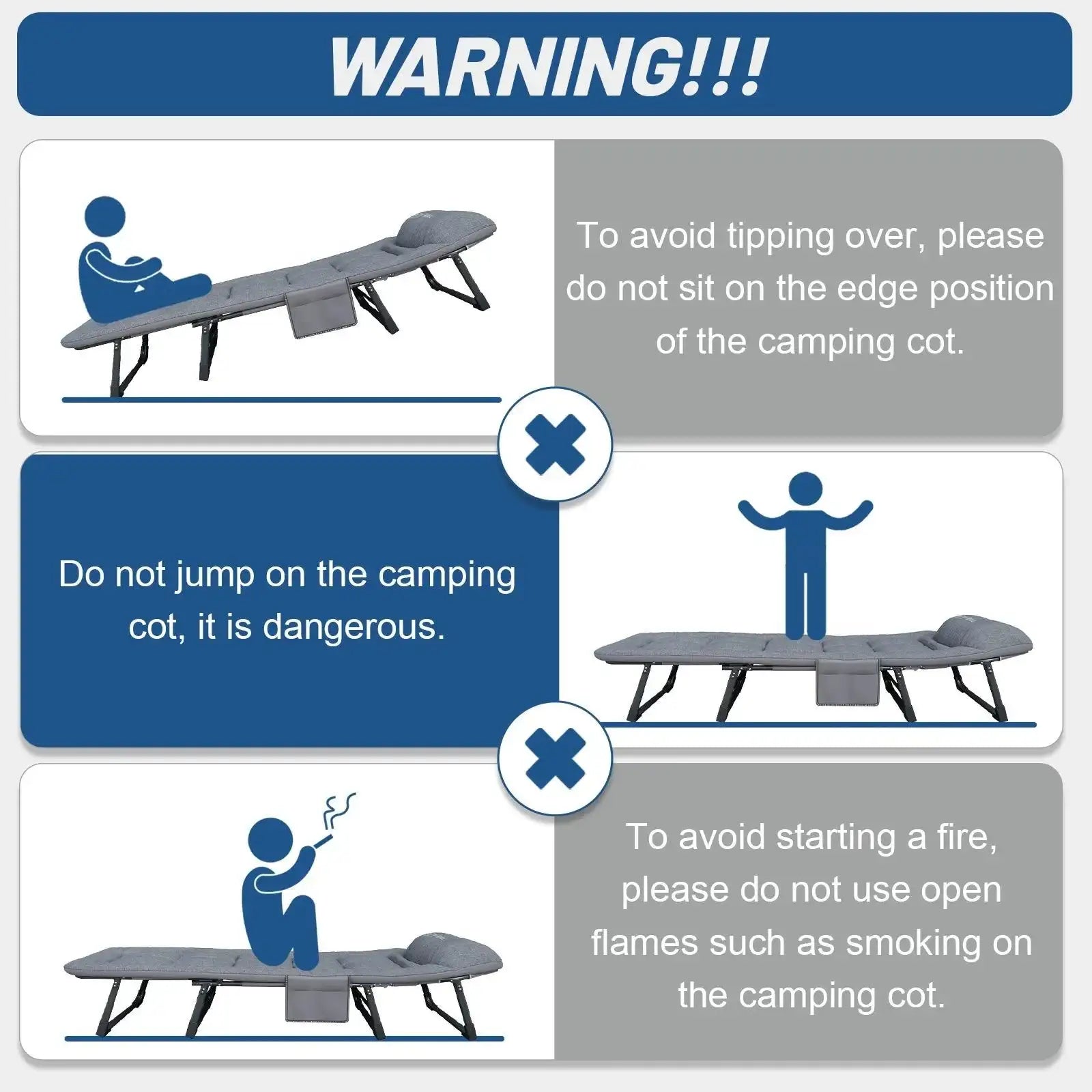 Niceway 6 Adjustable Positions Camping Cot with Mattress & Pillow for Adults 550LBS Heavy Duty Sleeping Cot Outdoor Folding Bed - PulinGO