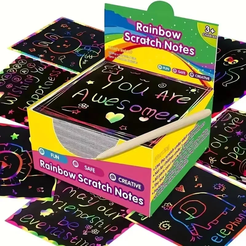 125-Piece Rainbow Scratch-Off Pad & Mini Art Notes Set – Perfect Craft Kit for Kids & Teens