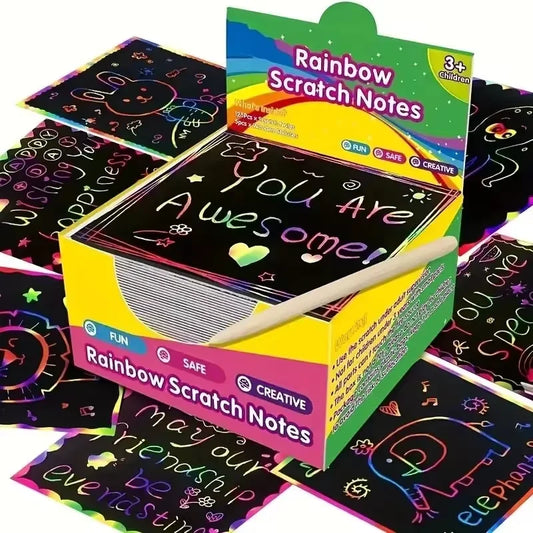 125-Piece Rainbow Scratch-Off Pad & Mini Art Notes Set – Perfect Craft Kit for Kids & Teens