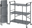 Rolling Utility Cart Folding Cart with Wheels - 3 Tier Collapsible Metal Cart - PulinGO