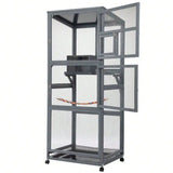 68" Large Wooden Bird Cage Aviary – Outdoor Bird House on Wheels with Pull-Out Tray for Easy Cleaning