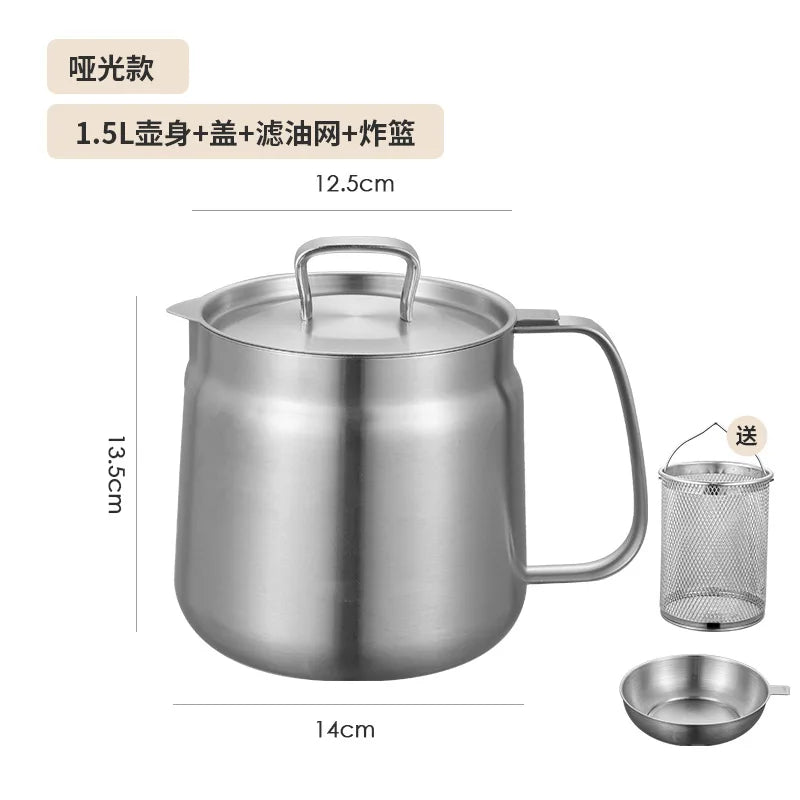 304 Stainless Steel Oil Filter Pot with Strainer – Multi-Function Grease & Oil Recycling Container for Frying