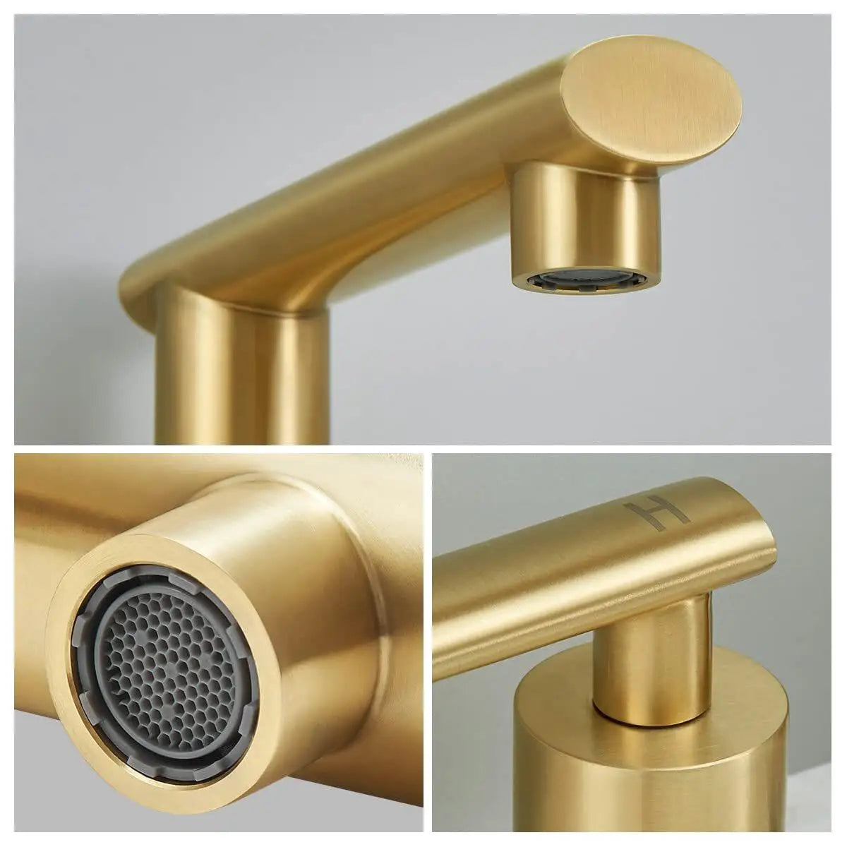 Brushed Gold 3-Hole Low-Arch 8″ Widespread Bathroom Faucet Set with Metal Drain & Supply Lines