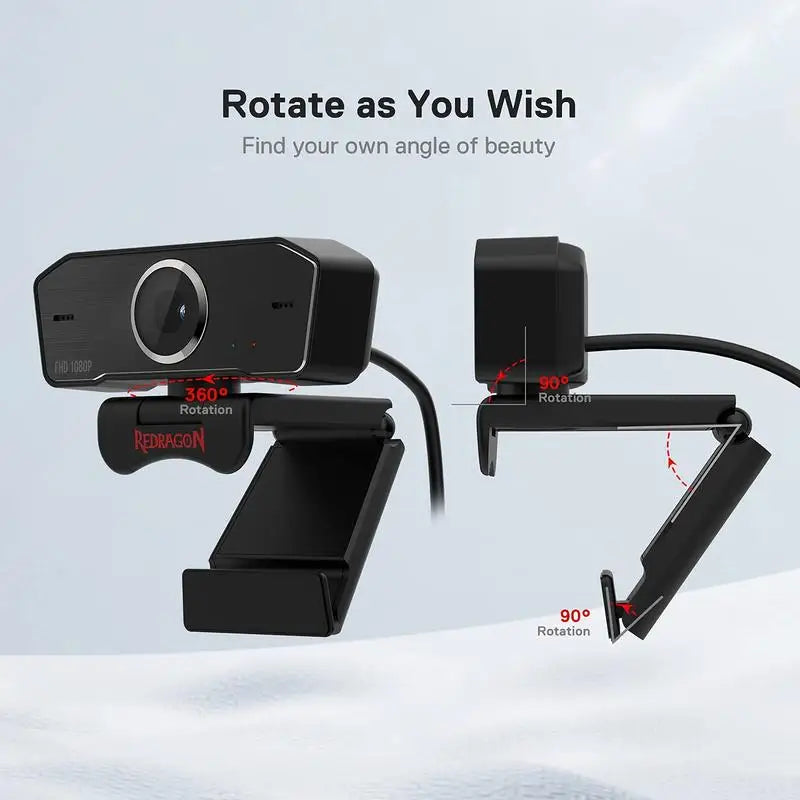 Redragon GW800 1080P PC Webcam with Built-in Dual Microphone, 360° Rotation - 2.0 USB Computer Web Camera- 30 FPS
