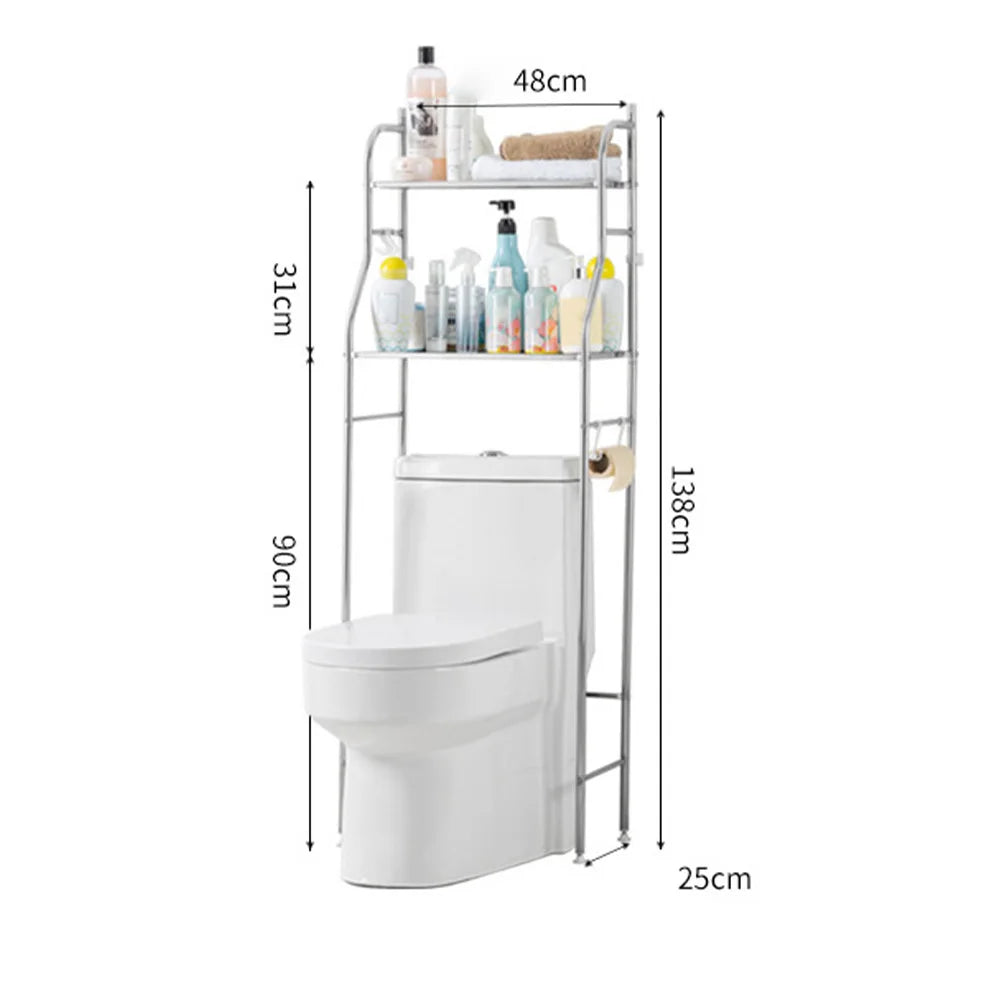 Metal Over-The-Toilet Storage Rack with Towel Hooks & Paper Holder – Space-Saving Bathroom Organizer