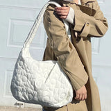 Quilted Top-Handle Bubble Bag – Large Capacity Cotton-Padded Winter Messenger Handbag for Women & Girls