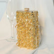 Women’s Luxury Rhinestone Clutch – Gold Party Evening Purse with Glass Crystals, Mini Square Handbag & Tassel Detailing