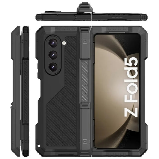 3-Layer Heavy Duty Metal Case for Samsung Galaxy Z Fold 3/4/5/6 – Aluminum & Silicone Shockproof Cover with Stand