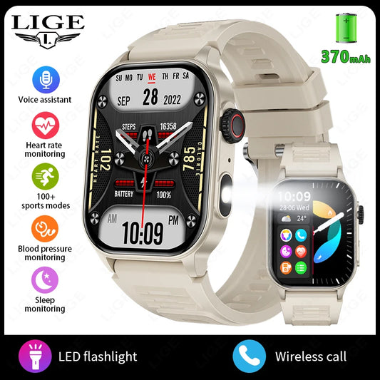 LIGE Smart Watch for Men – 2.01” HD Outdoor Sports Fitness Tracker with Bluetooth Call, Health Monitor & Built-In LED Flashlight