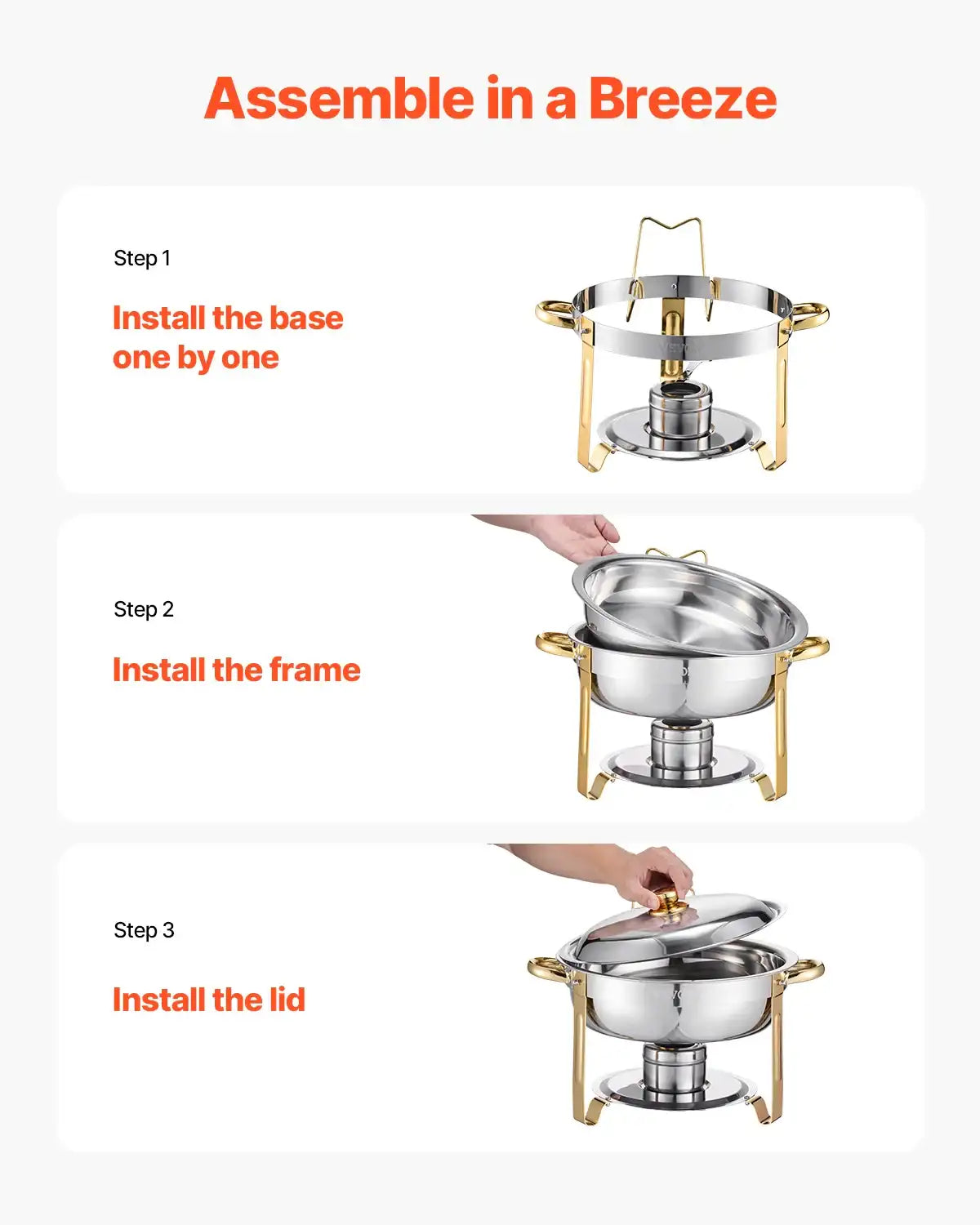 Vevor 4-Pack Chafing Dish Buffet Set – Stainless Steel Chafer with 4 Full-Size Pans, Round Catering Warmers for Parties & Banquets