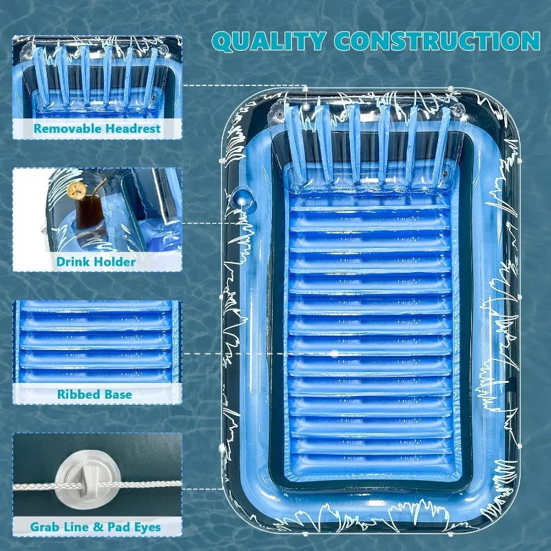 Inflatable Tanning Pool Lounger – Large Floatie Bed for Adults, Sunbathing & Relaxing in Pools or Beaches