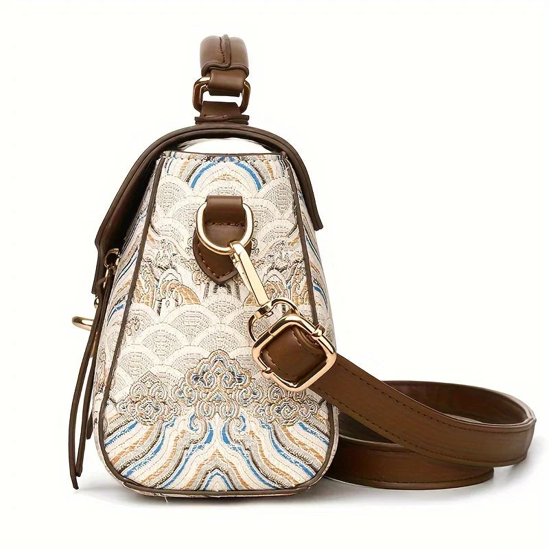 Stylish Women’s Crossbody Handbag – Elegant Brown Shoulder Bag with Lock & Decorative Stitching 👜✨