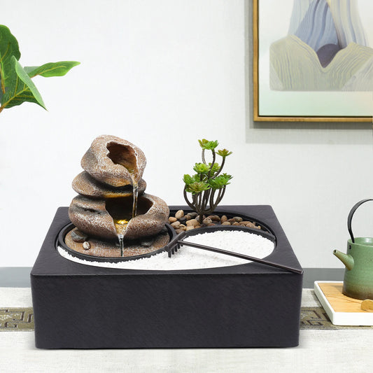 Tabletop Rock Water Fountain with LED Light – Indoor Zen Waterfall Décor for Desk & Home Relaxation