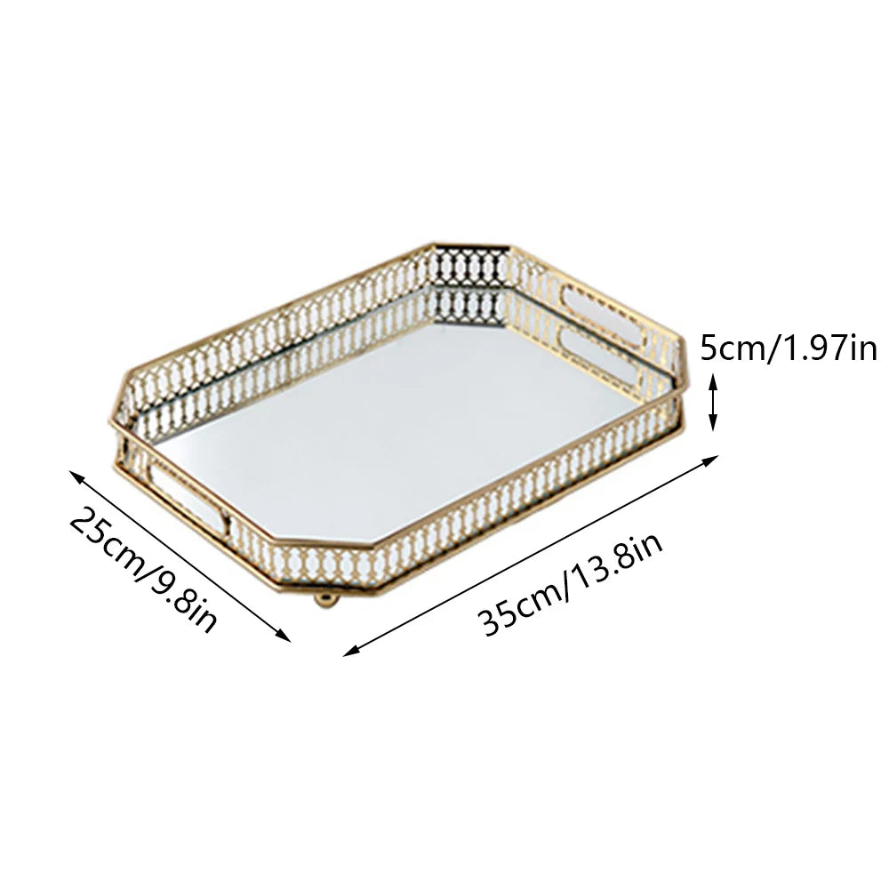 Decorative Metal & Glass Tray – Vintage Mirrored Storage Tray for Jewelry, Perfume & Home Décor