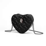 Women’s Heart-Shaped Herringbone Crossbody Bag – Eagle & Bird-Head Chain Detail Purse