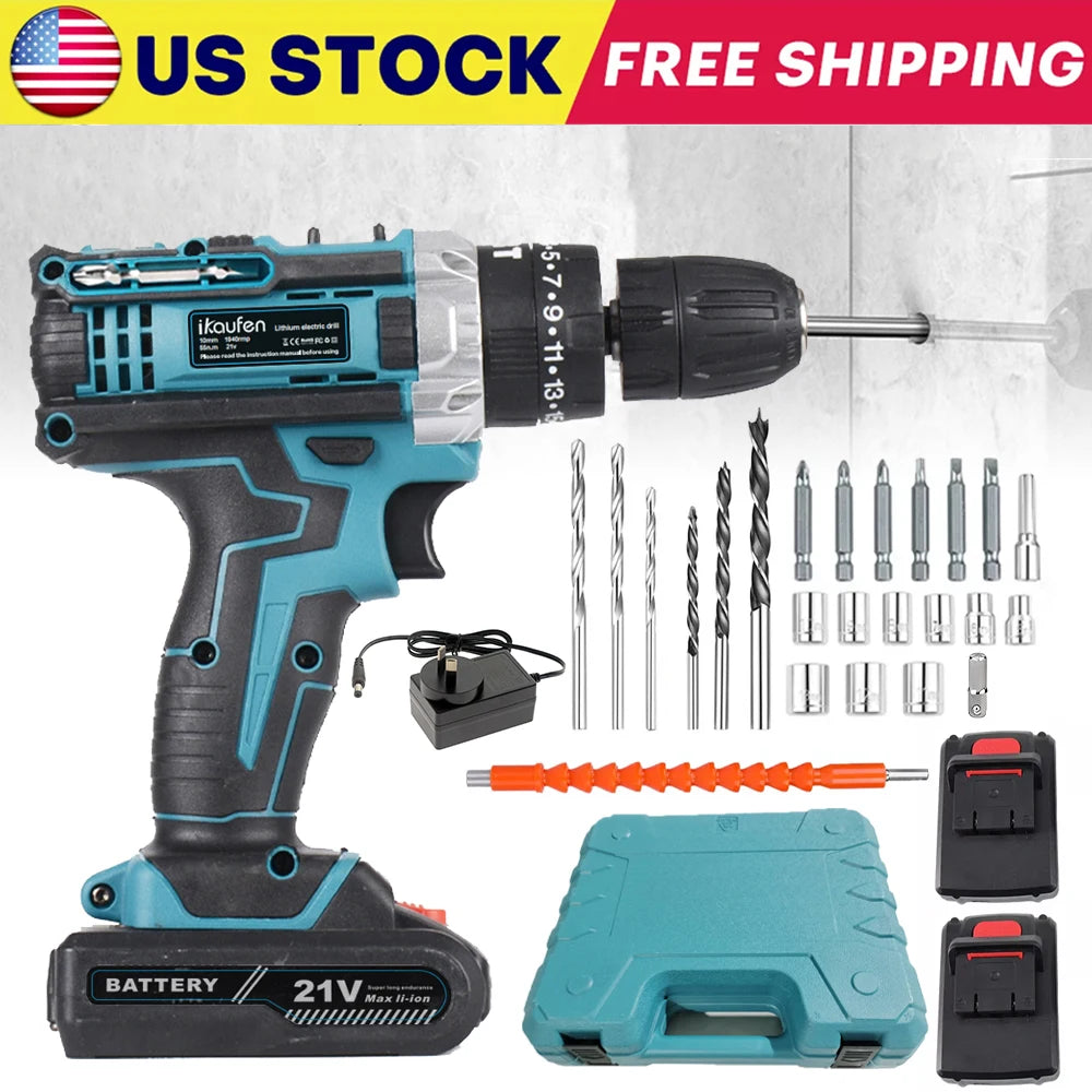 21V Cordless Drill Electric Screwdriver Set – Mini Wireless Power Driver with Lithium-Ion Battery for Home DIY & Repairs