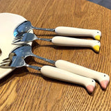 Cute Cartoon Animal Stainless Steel Spoon & Fork Set with Portable Box – Kids’ Outdoor Lunch Tableware